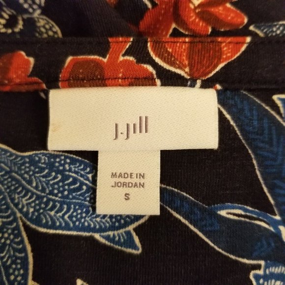J Jill S Stretch Knit Blue Red Floral Maxi Dress Modest Summer - Picture 3 of 6